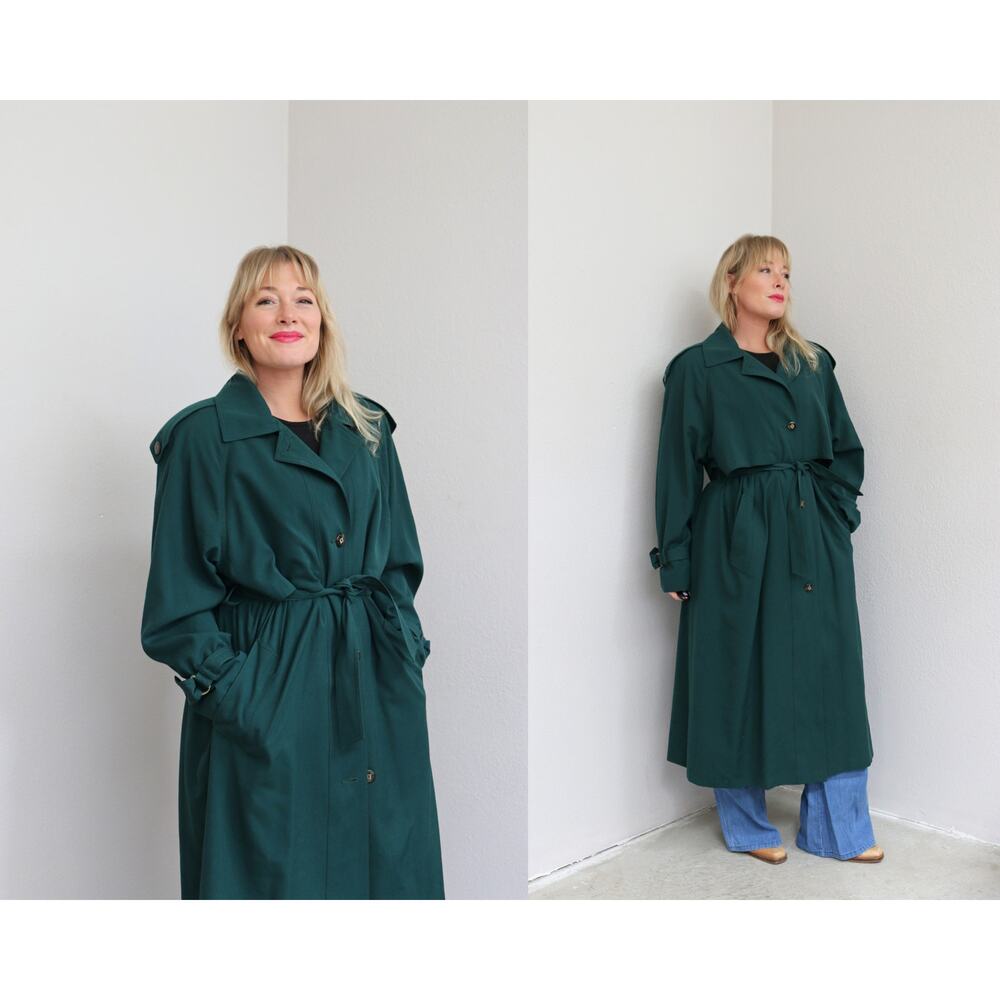 1980's Vintage Classic Evergreen Full Length Belted Trench Coat ~ Women's MD LG - Picture 1 of 11